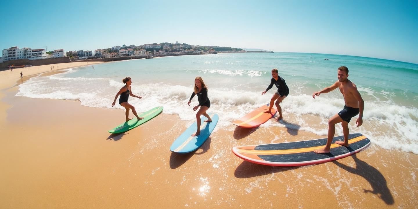 Beginner surf lesson on Nazaré town beach