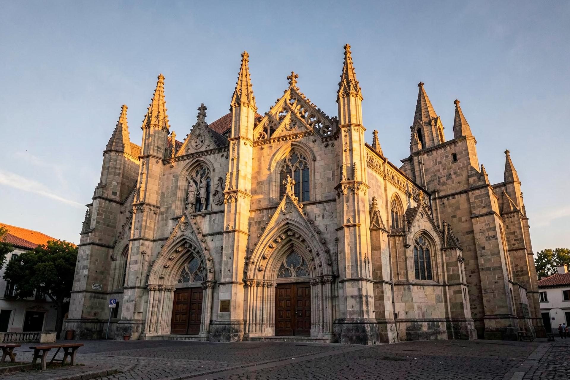 A fachada gótica do Mosteiro da Batalha ao entardecer