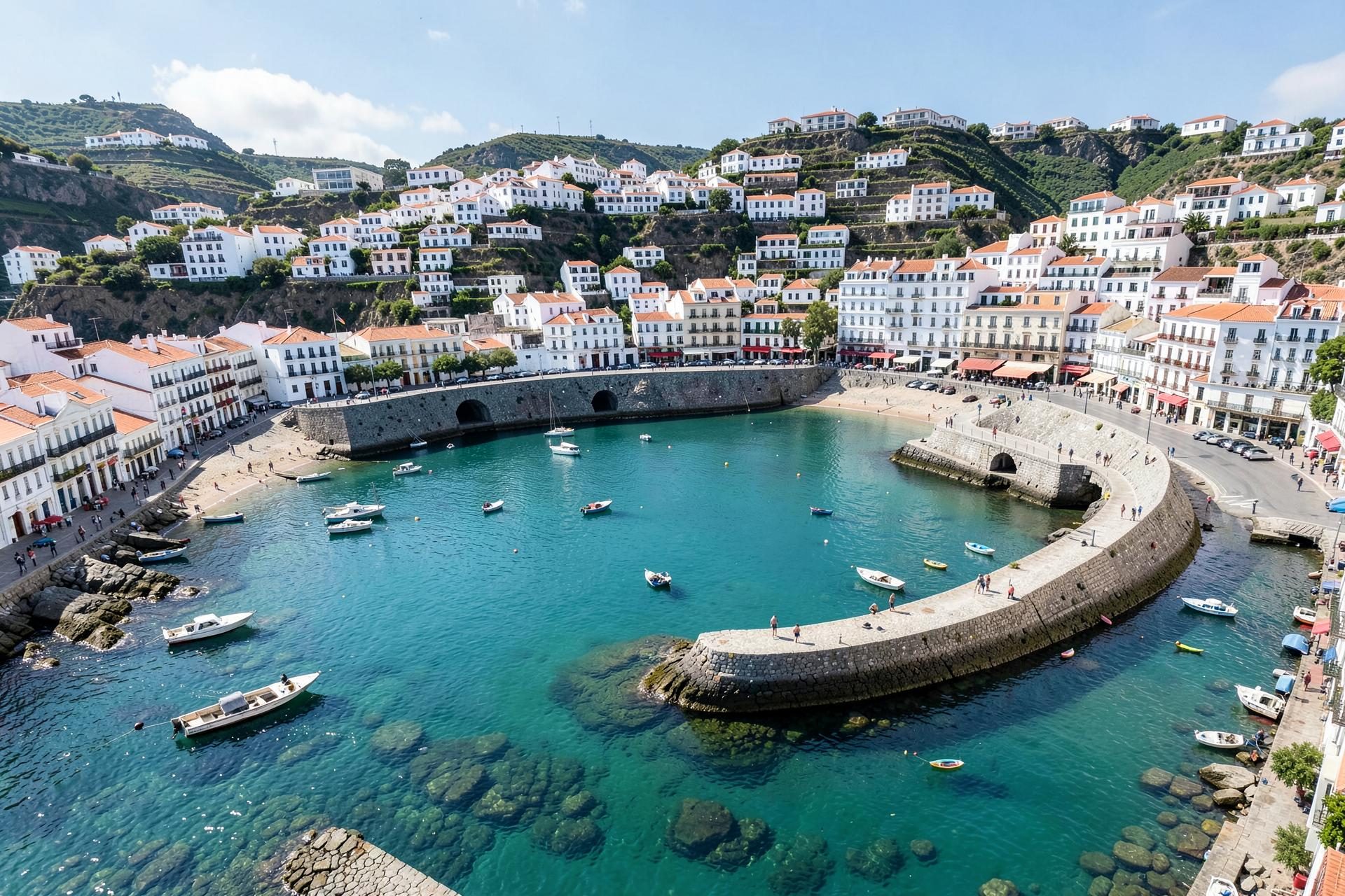 A baía redonda e abrigada de São Martinho do Porto com barcos em águas calmas